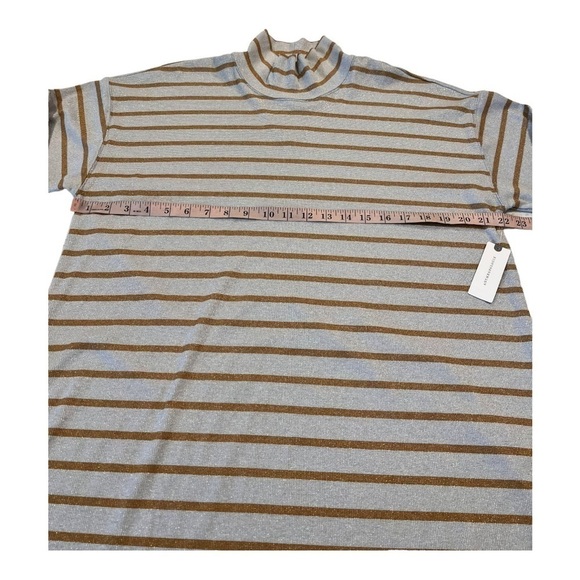 Anthropologie Vanessa Virginia Metallic Stripe Gold Funnel Neck Top XL NWT $78 - Picture 4 of 15